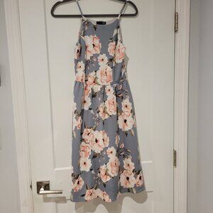 Aqua Gray Floral Midi Dress S